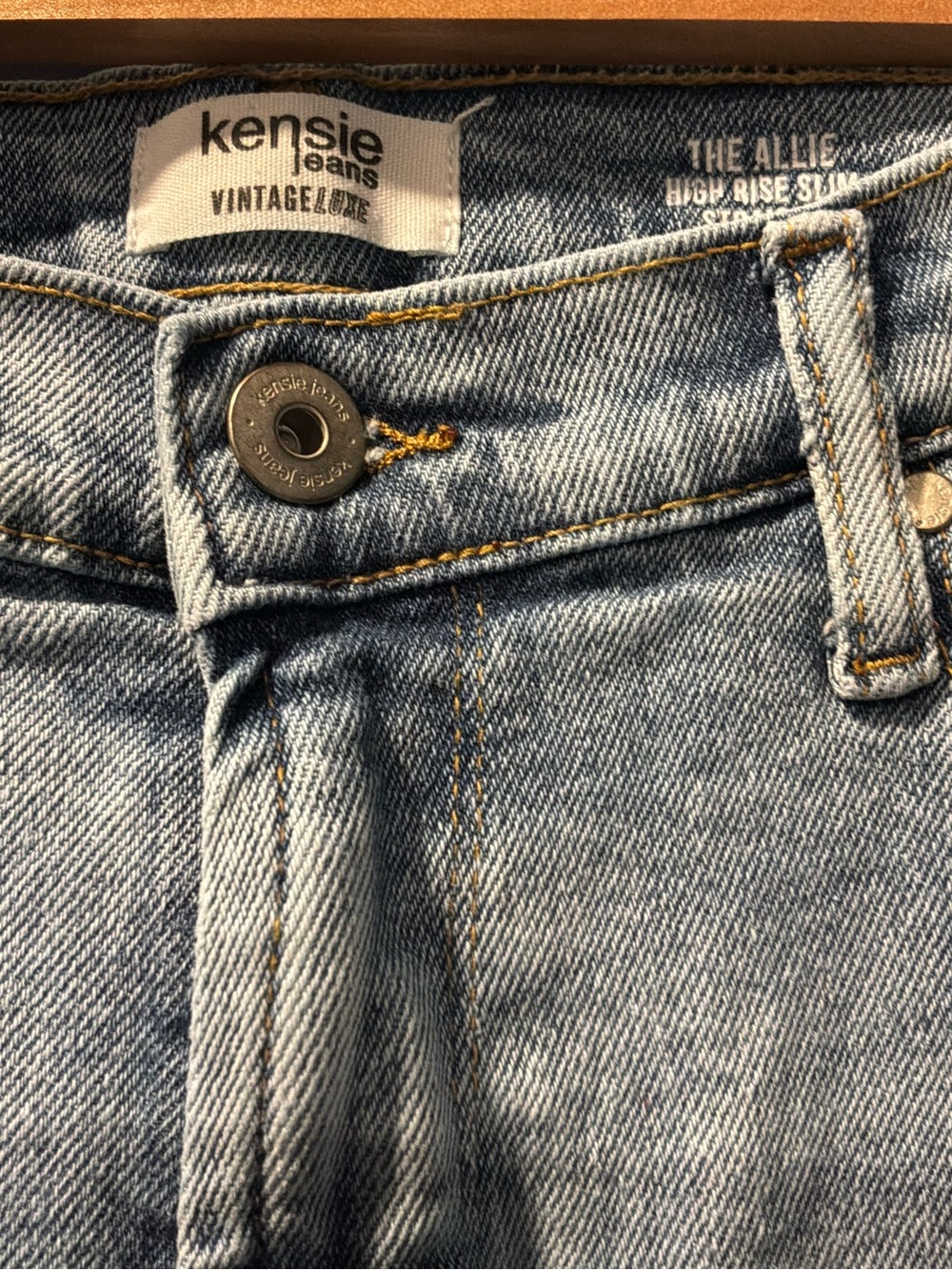 KENSIE Faded Blue Straight Leg Jeans with Frayed Hem